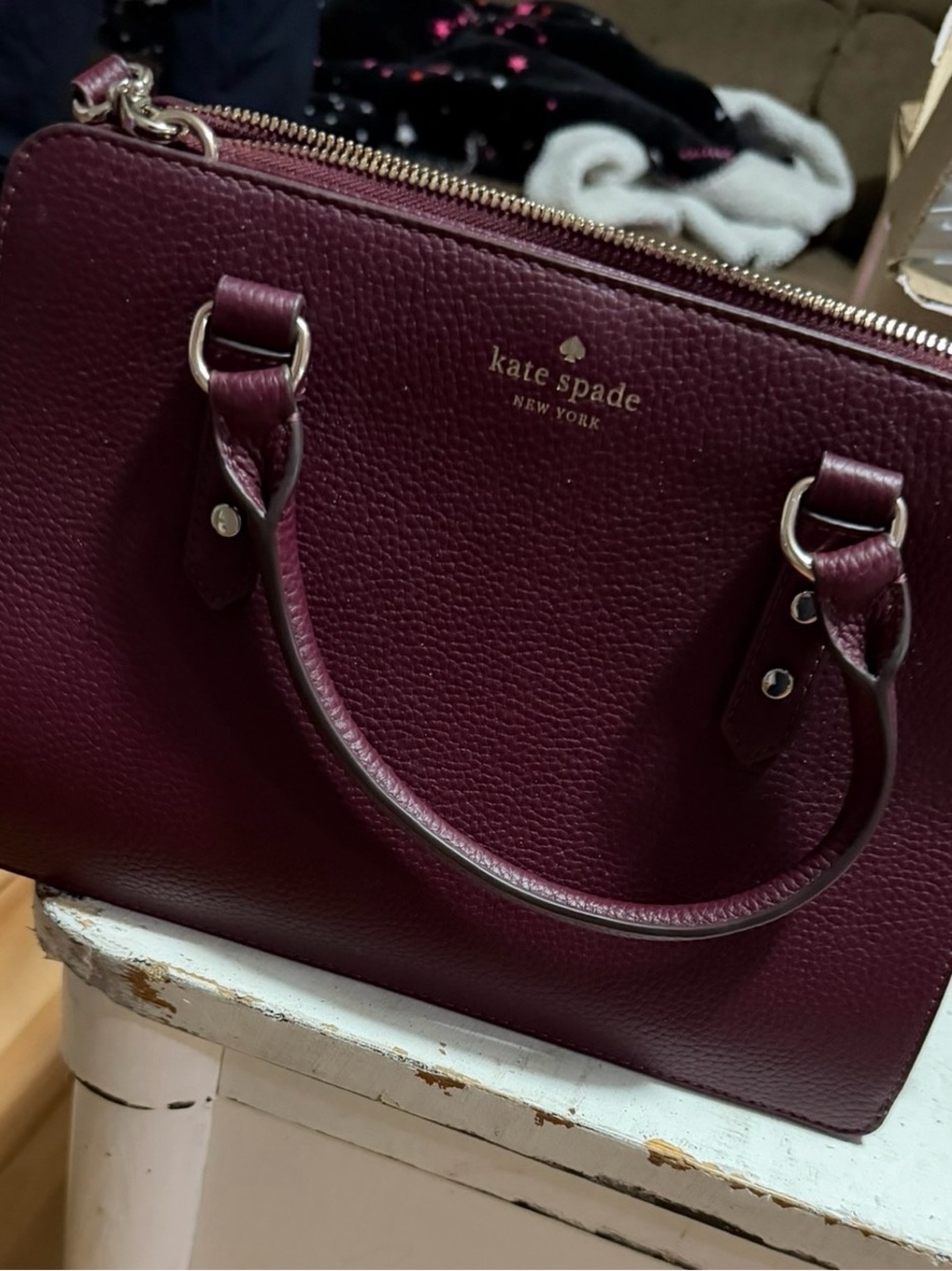 kate spade Pebbled Leather Satchel in Plum